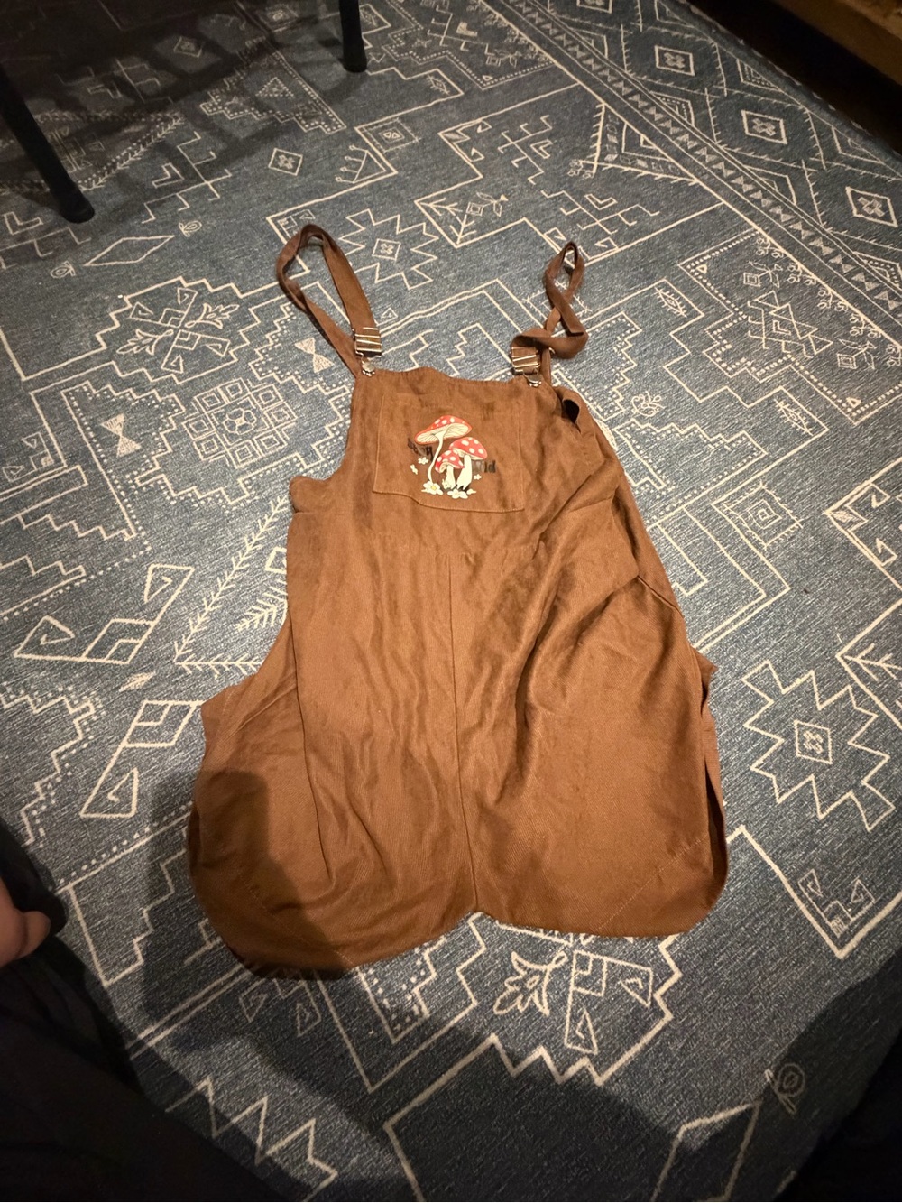 ROMWE Brown Mushroom Embroidered Cotton Overalls